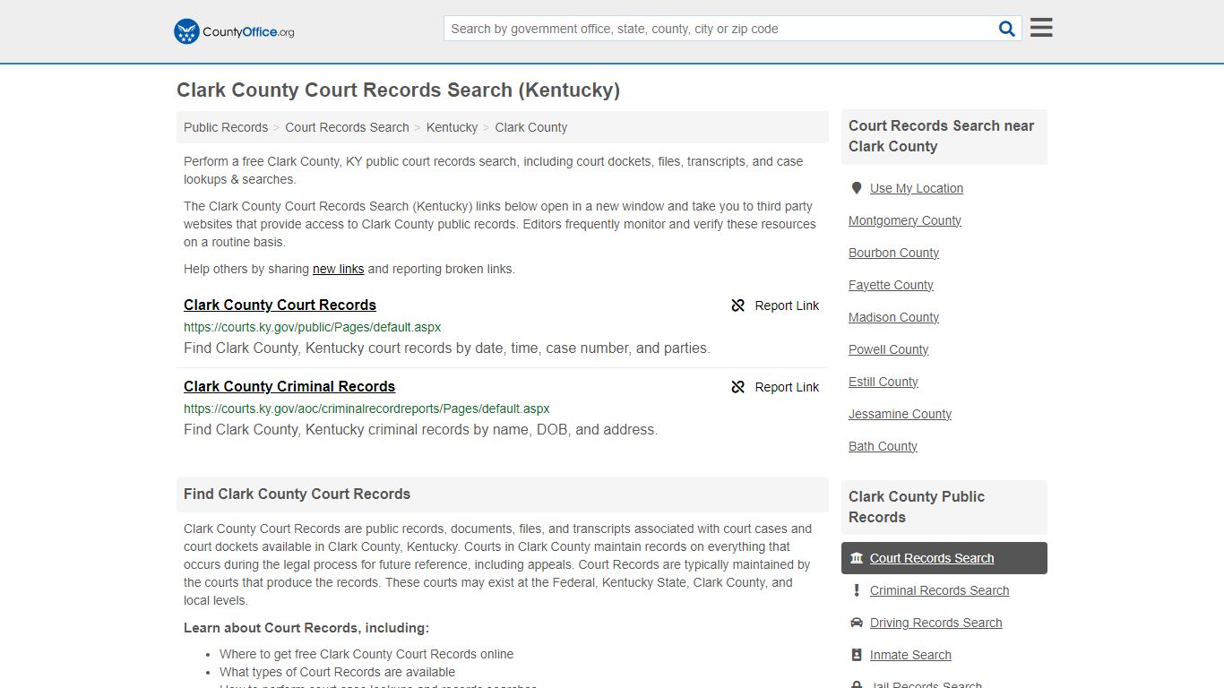 Clark County Court Records Search (Kentucky) - County Office