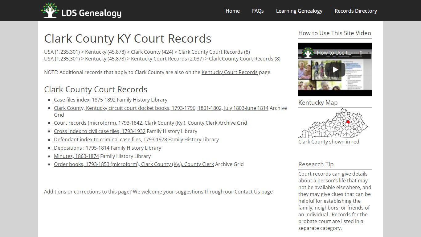 Clark County KY Court Records - LDS Genealogy